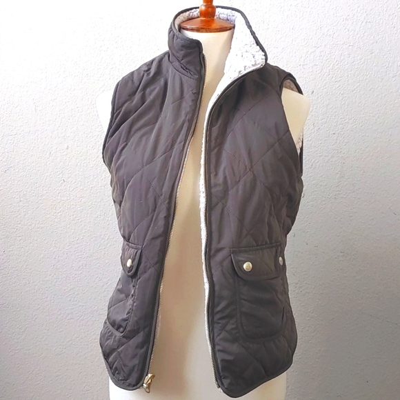 J.Crew Reversible Green/Gold/Cream Full Zip Vest - Picture 3 of 8